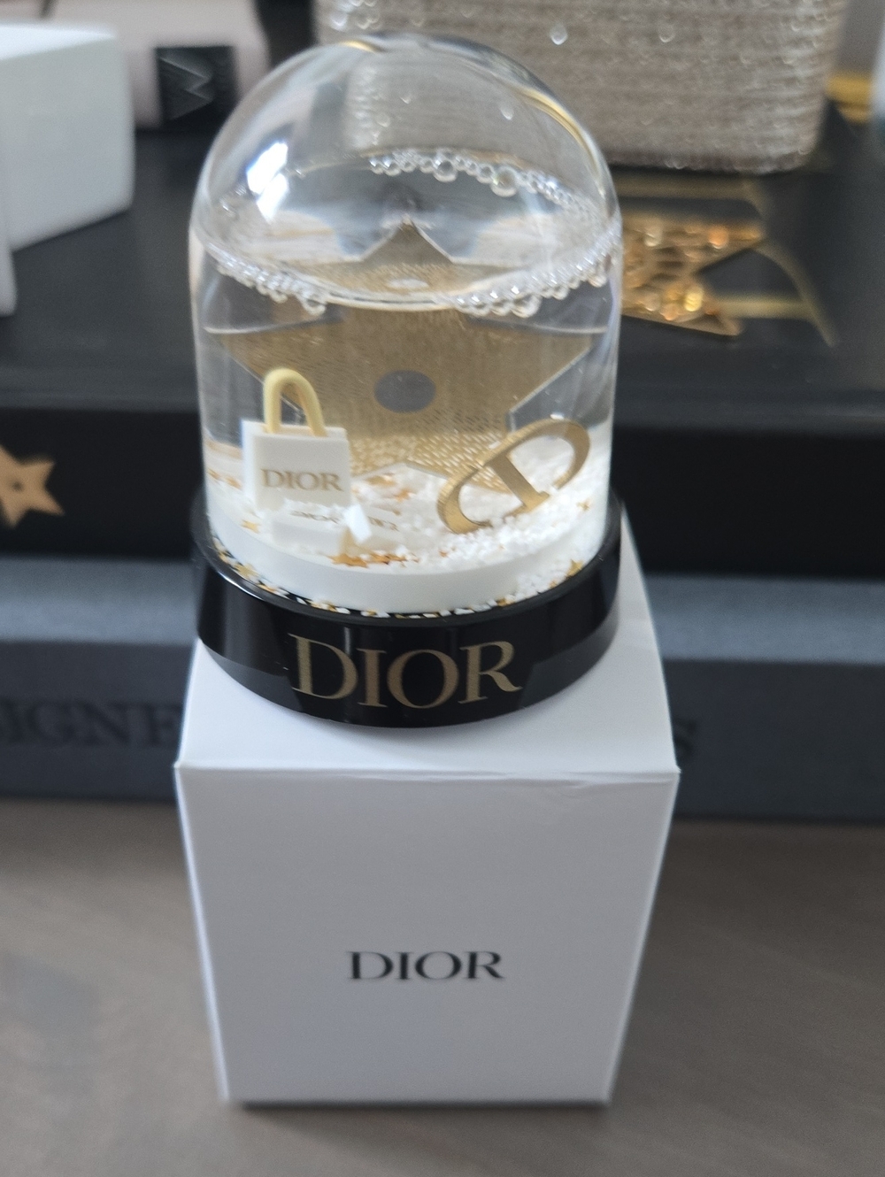 Decorative Dior snow globe gold Star CD LOGO W/ Box Rare Hard To Find Dior Snow